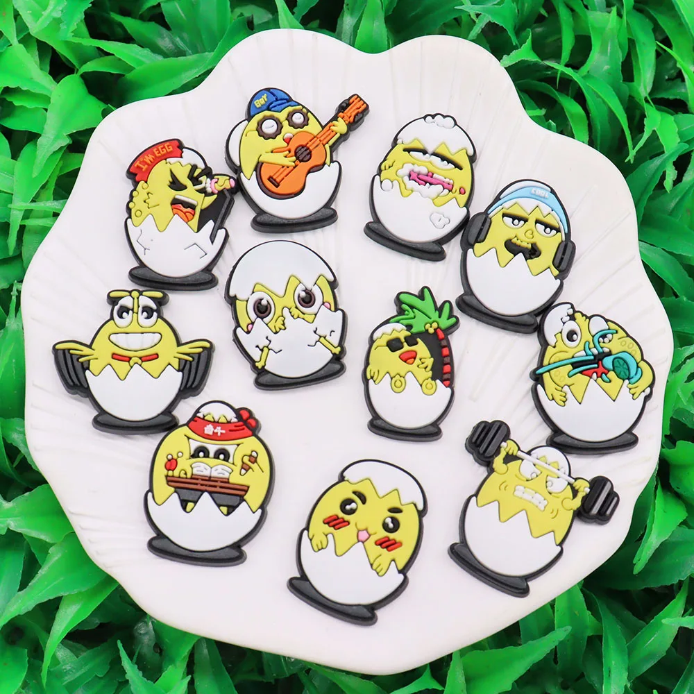 Mix 50pcs PVC Cartoon Animal Chicken Egg Coconut Tree Guitar Headphones Hole Shoes Ornaments Decorations for Bands Bracelets