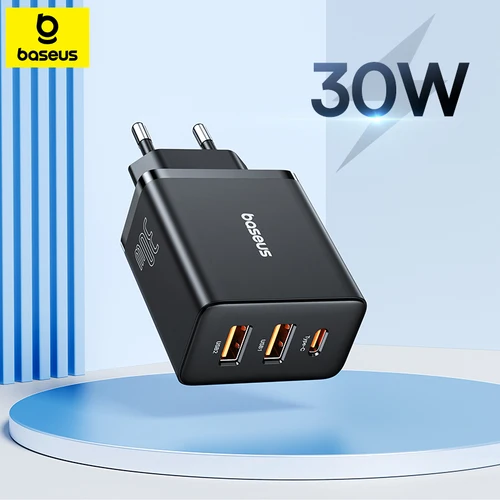 Baseus 30W cargador USB QC3.0 PD3.0 tipo C PD carga rápida 3 puertos cargador de teléfono rápido para iPhone 15 14 13Pro Max Xiaomi Samsung