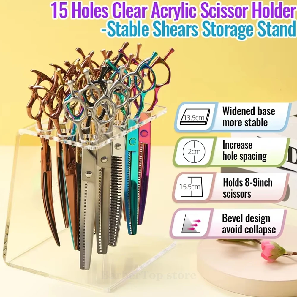 15 Grids Scissors Holder Acrylic Shears Display Stand Racks Storage Makeup Brush Organizer Barber Hairdressing Supplie Tools