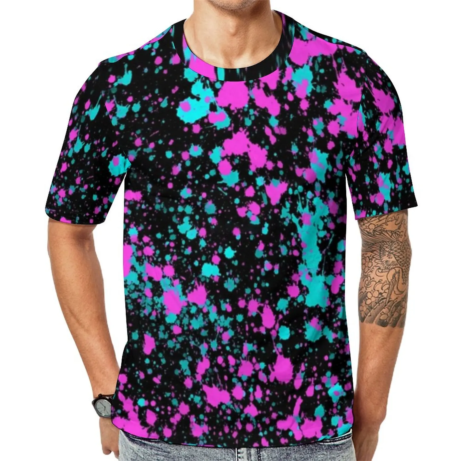 

Мужская футболка с неоновой краской, розовые и синие футболки в стиле ретро, футболка с короткими рукавами на заказ, оптовая продажа, повседневные футболки больших размеров Y2K