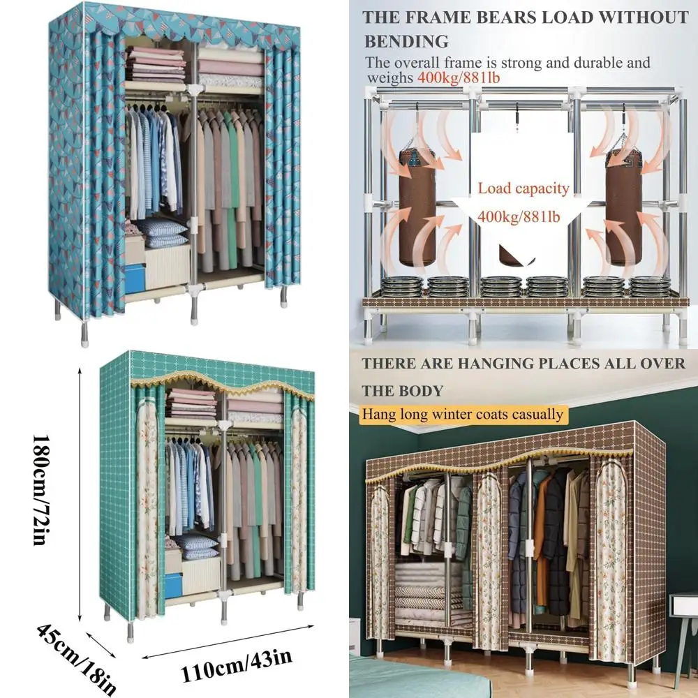 منظم خزانة ملابس من القماش المحمول لغرفة النوم - إطار فولاذي موفر للمساحة، متوفر بمقاسات 85 سم و110 سم و162 سم