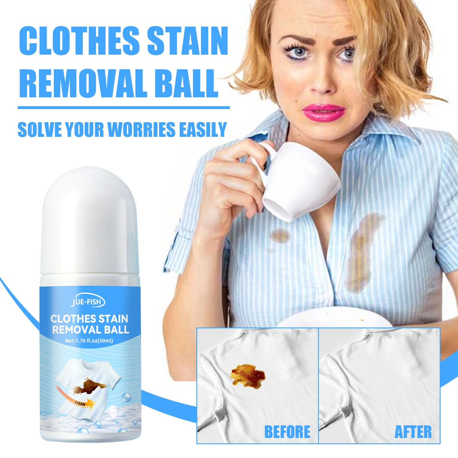 JUE-FISH-limpiador de manchas de ropa, bola rodante, detergente, tela, ropa, sofá, pantalones, productos de limpieza, bola para quitar manchas de aceite