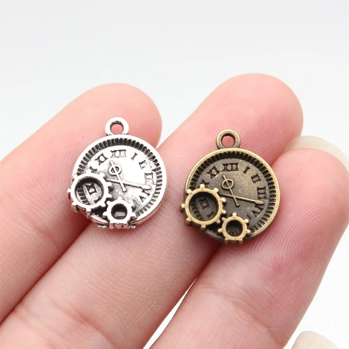 WYSIWYG 10pcs 16x14mm 2 Colors Antique Bronze Color Antique Silver Color Gear Clock Charms For DIY Jewelry Making