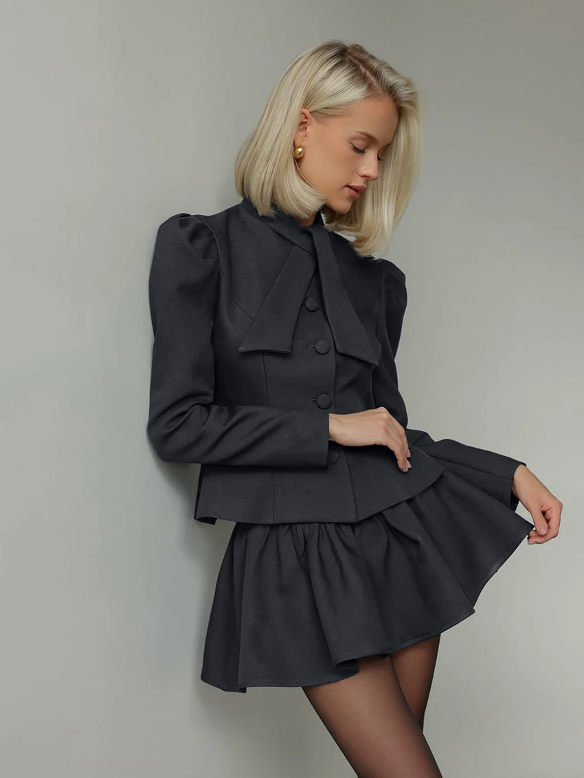 Marthaqiqi Black Fashion Female Pajamas 2 Piece Suit Long Sleeve Nightgowns Halter Nightwear Skirts Autumn Women'S Sleepwear Set