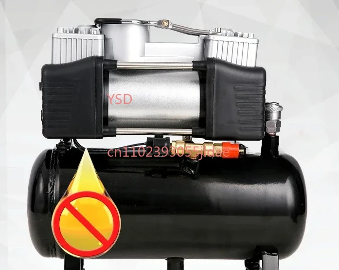 Auto Start-Stop Dual-Cylinder Air Pump 12V/220V Portable Car Tire Inflator Oil-Free Silent Compressor