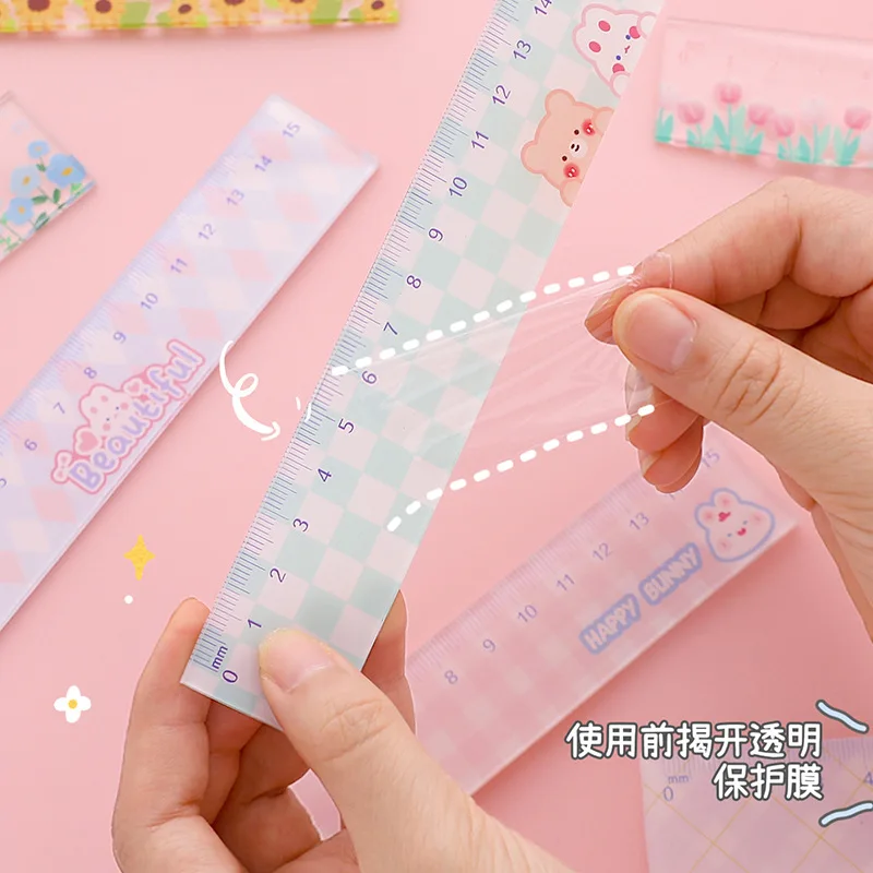 4 Styles Cartoon Flower Acrylic Ruler Creative Ins Style Straight Ruler Multifunctional Student Stationery Hand Account Tool