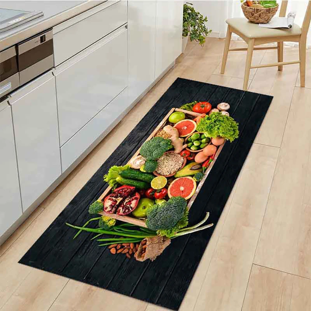 VIKAMA  Fresh Fruit And Vegetable Pattern Carpet, Long Strip Bedroom And Living Room Carpet, Kitchen Home Decoration Mat