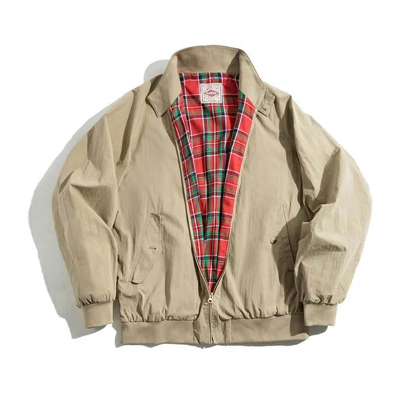 Maden-Jaqueta masculina de trabalho, American Retro Khaki, gola em pé, jaqueta Harrington, jaqueta Windproof Motorcycle, lapela