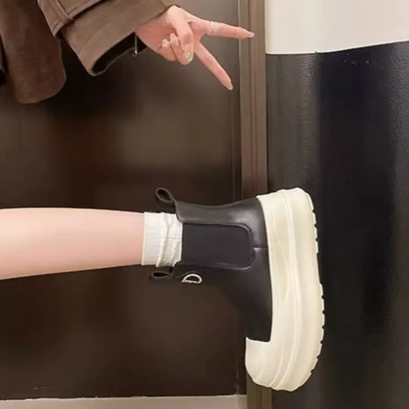 

Ankle Boots for Women 2026 New Lightweight Thick Soled Height Increasing Short Boots for Women Versatile Round Toe Sleeve Shoes