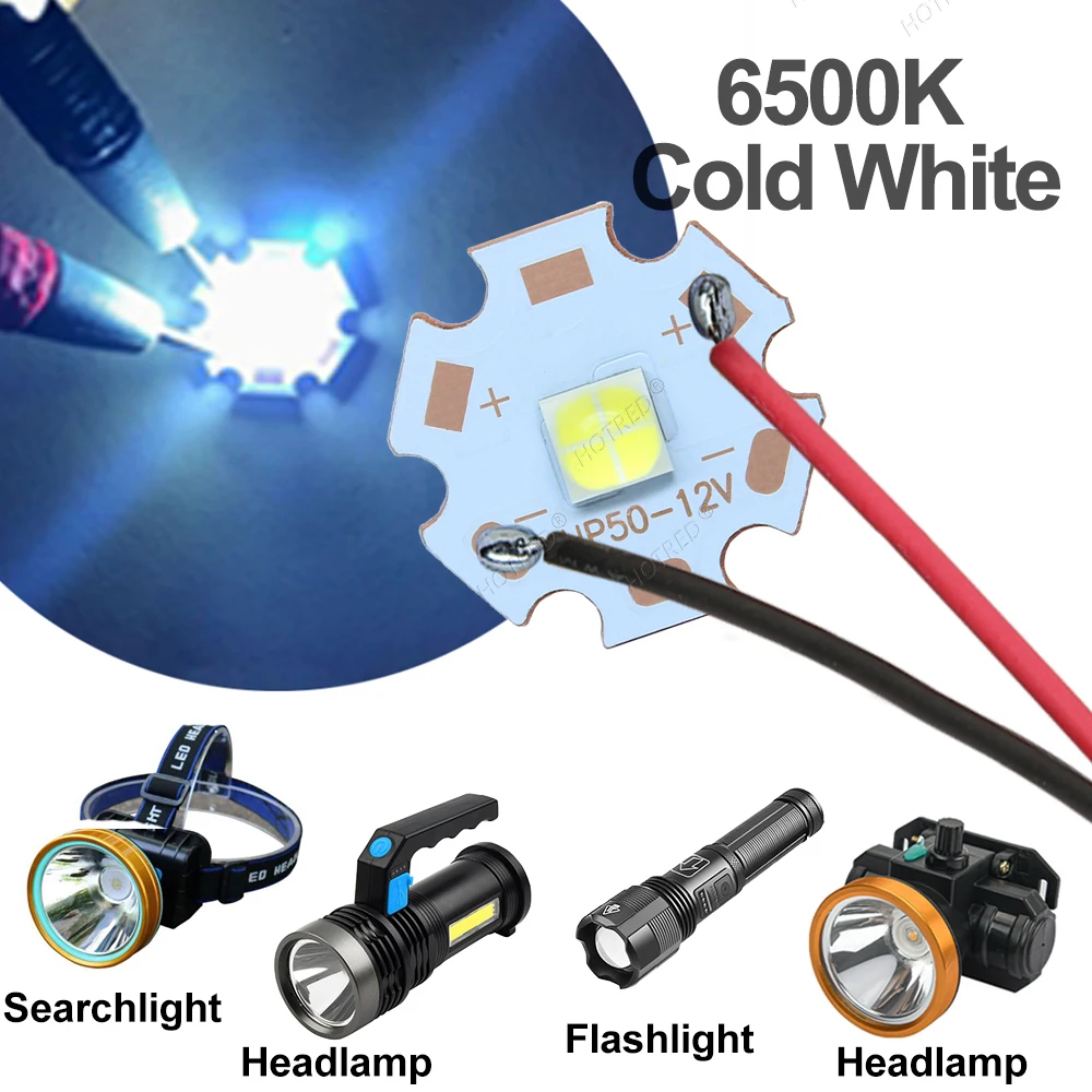 LED 20W DC6V 12V XHP50 Cold White Chip 5050 SMD Bead Diodes With Cable Wire For DIY Flashlight Parts Bicycle Car HeadLamp