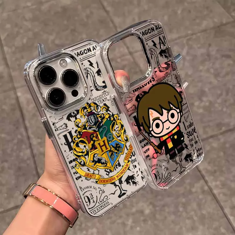 Capa Transparente Macia para Celular com Design de Varinha de Casal de Potters para Apple iPhone 17 AIR 16E 15 14 13 12 11 Pro Max Plus