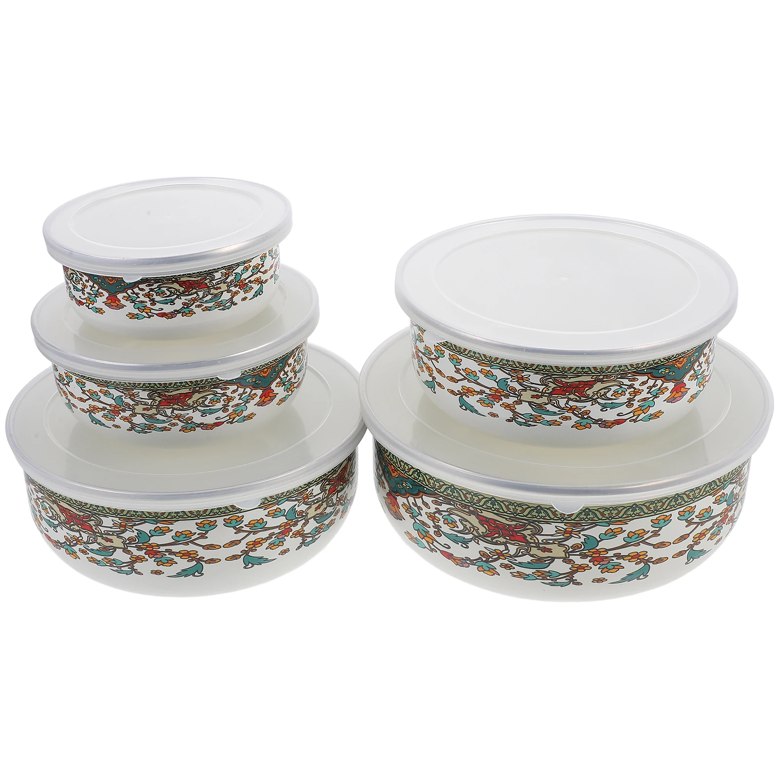 

5 Pcs Enamel Bowls Soup Kitchen Mixing Vintage Decor Cooking Food Containers Fresh Keeping Salad Noodle Instant Lid Storage