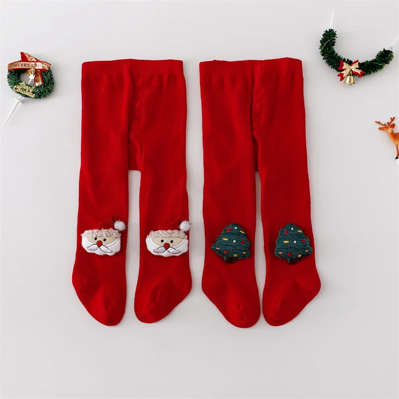 2Pcs/bag Kids Christmas Tights New Year Infant Girls Red Cotton Stockings Baby Leggings Children Pantyhose Toddlers Panty 0-2Yrs