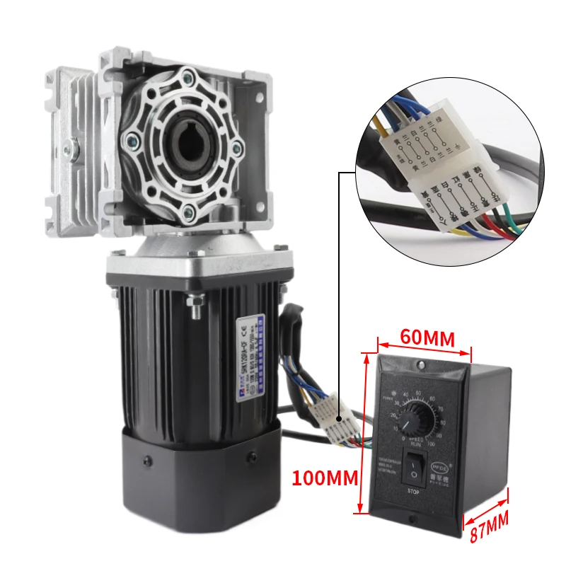 120W 220V/110V 50/60HZ Motore riduttore a vite senza fine AC a coppia elevata a bassa velocità RV040 con regolatore di velocità CW CCW Foro di uscita diametro 18mm