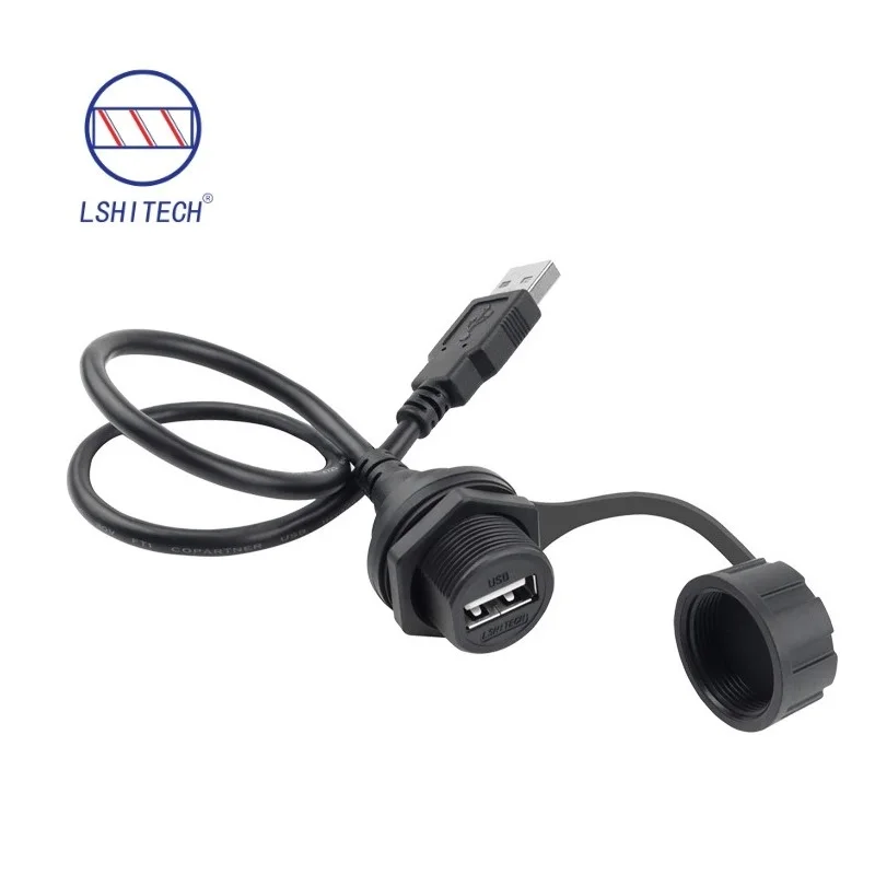 Lshitech IP67 Waterproof Connector Female to Male Plug Adapter USB Data Transfer Extension Cable 0.1-1m for Industrial Equipment