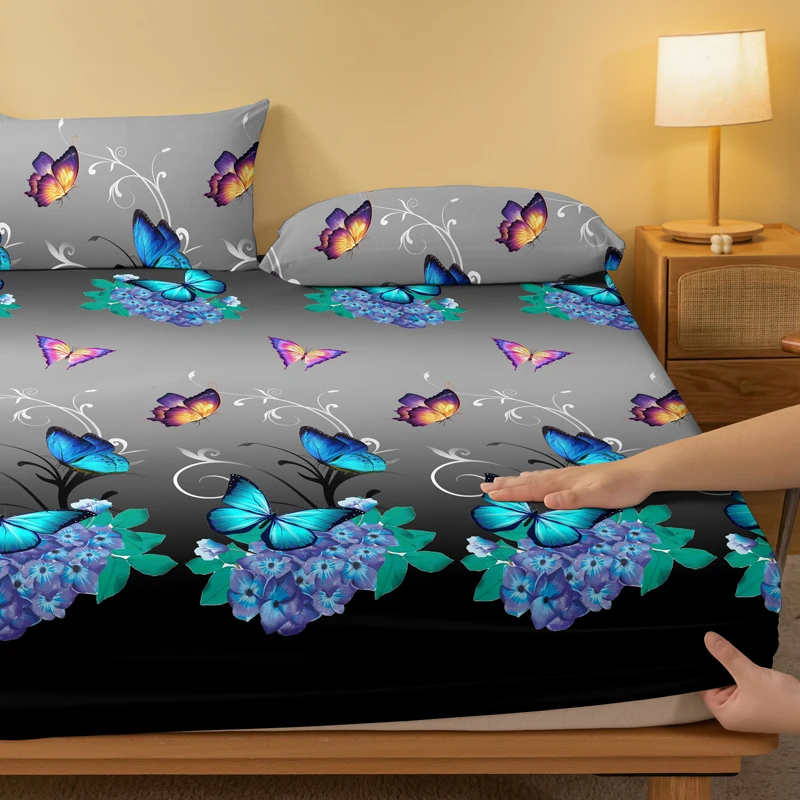 1 Piece of Flower Flying Butterfly Dance Pattern Frosted Bedsheet, Bedroom Printed Bedspread, Bedding (Excluding Pillowcases)