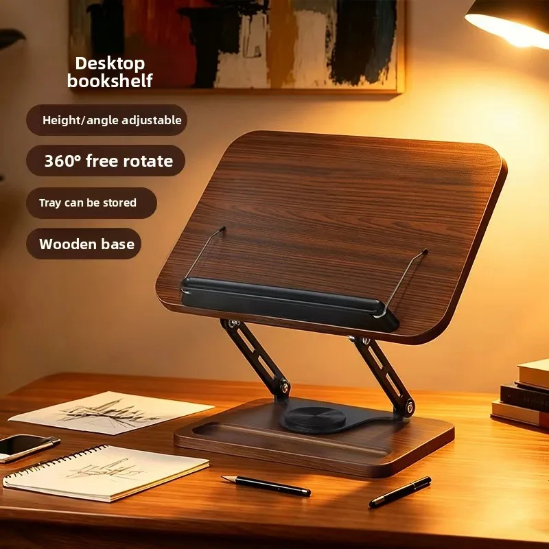 360° Rotating Book Stand, Foldable Tablet/Laptop Holder, Adjustable Reading Rack