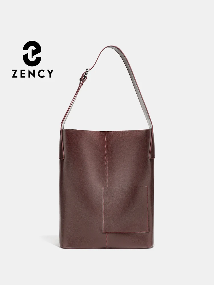 

Zency Genuine Leather Women's Tote Handbag Large Shoulder Bag with Front Pocket Designer Shopping Bag for Phone iPad Underarm