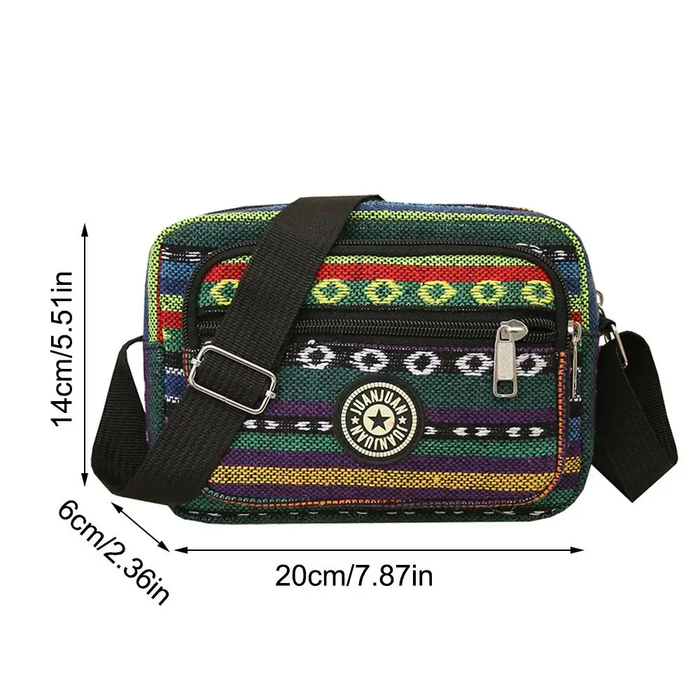 Women Multi Layered Stripe Print Shoulder Bag Casual Classic Vintage Tote Bag Girls Nylon Single Shoulder Backpack
