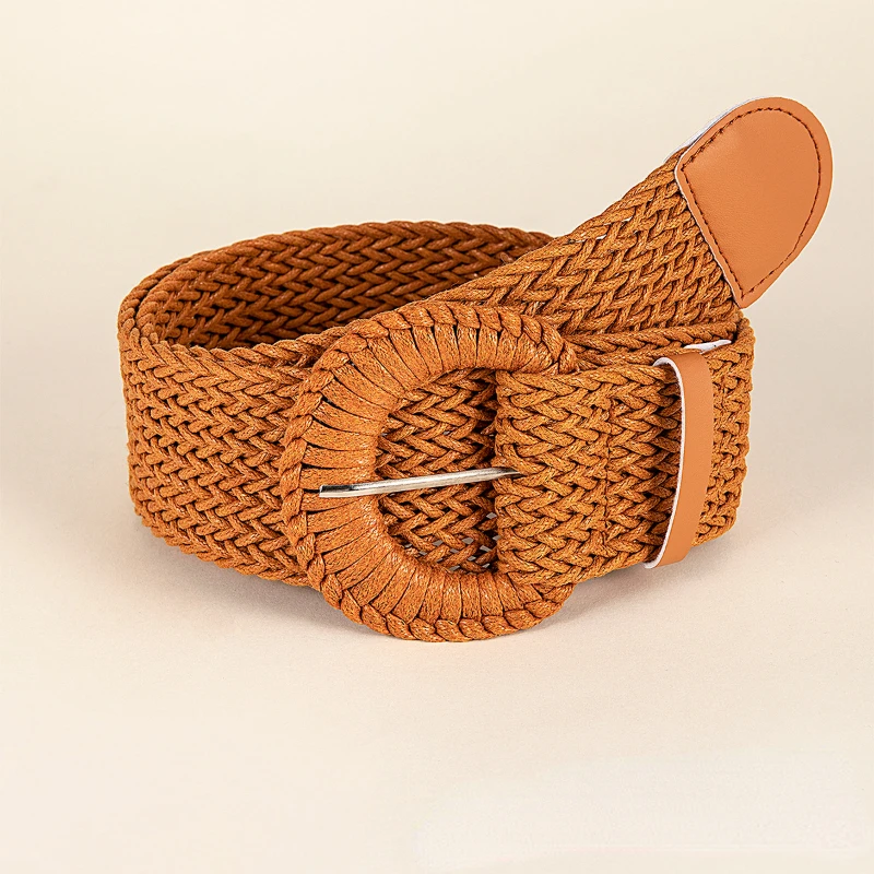 New Round Buckle Woven Waxed Rope Belt Vintage Simple Girls Paired Dress Jewelry Classic Pin Buckle Wide Belt for Women