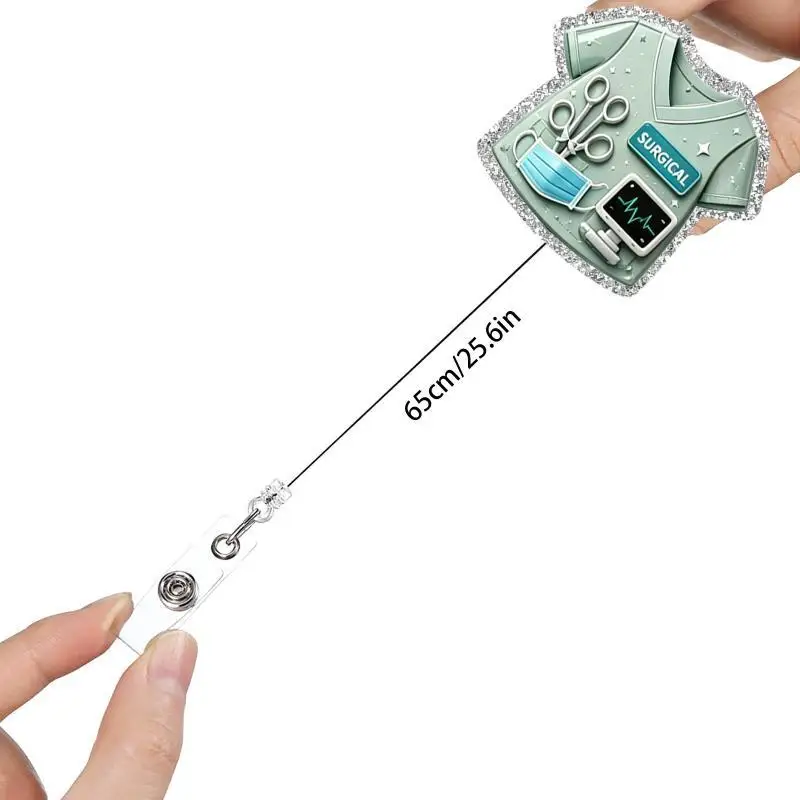 Glitter Nurse Uniform Badge Reel Rotatable Retractable Clip ID Card Holder For  Staff Hospital Work Identification