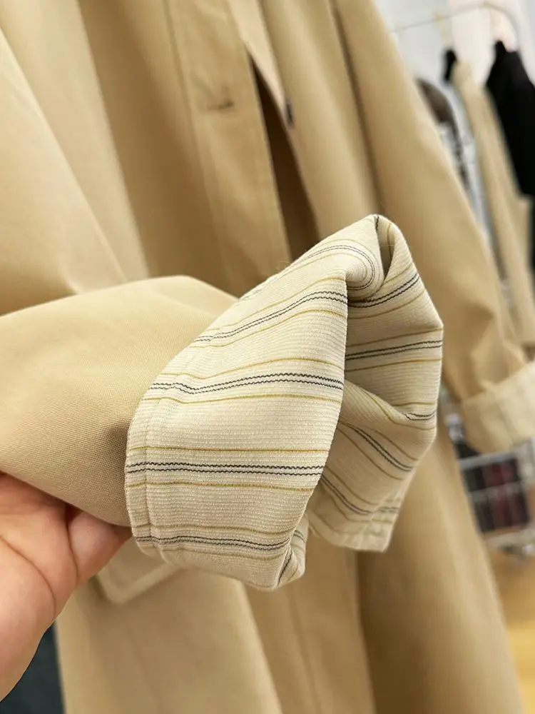 2025 new high-end  contrasting color lapel long trench coat women's spring and autumn loose casual foreign style tooling jacket