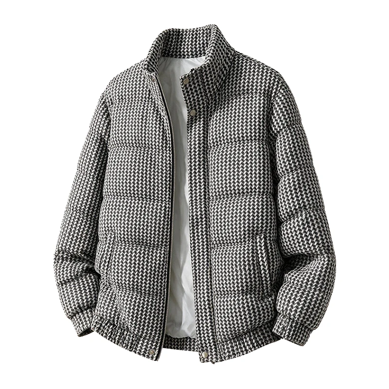 Casual Men's Warm Stand Collar Striped Cotton-Padded Jacket 2026 Autumn Winter Windproof Wear Knitted Parkas Thick Coat Clothing