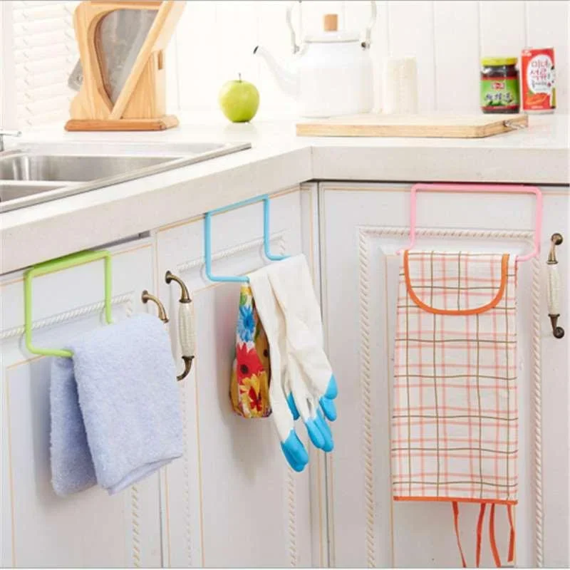 Multi-purpose Kitchen Cabinet Door Back Plastic Towel Holder Dishcloth Hanger Rack