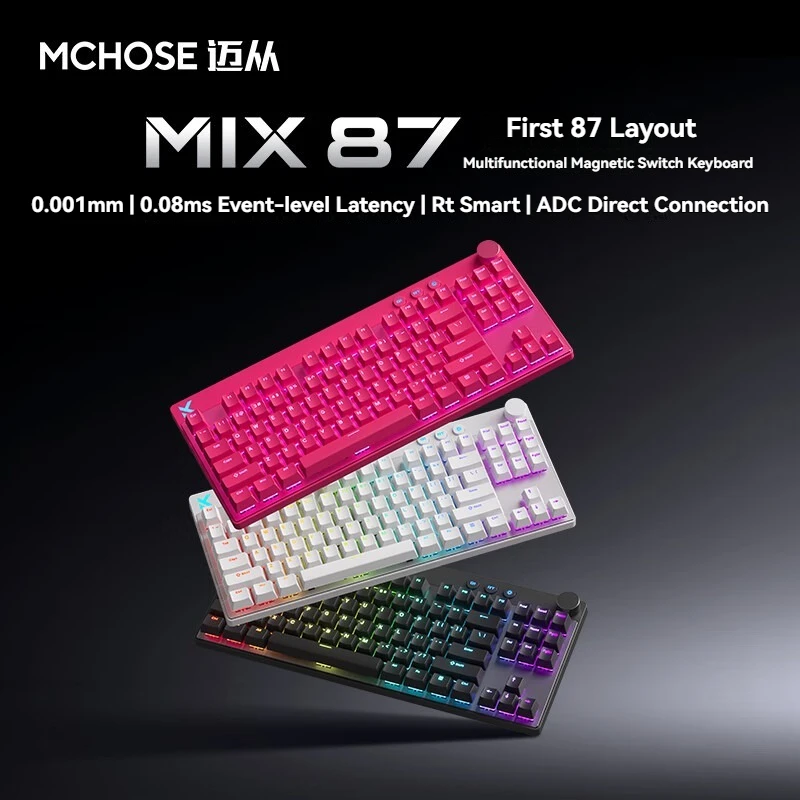

MCHOSE MIX87 Magnetic Switch Keyboard Wired Hot-Swap with Knob RGB 8000Hz RT0.001mm 0.08MS Custom FPS Gaming Mechanical Keyboard