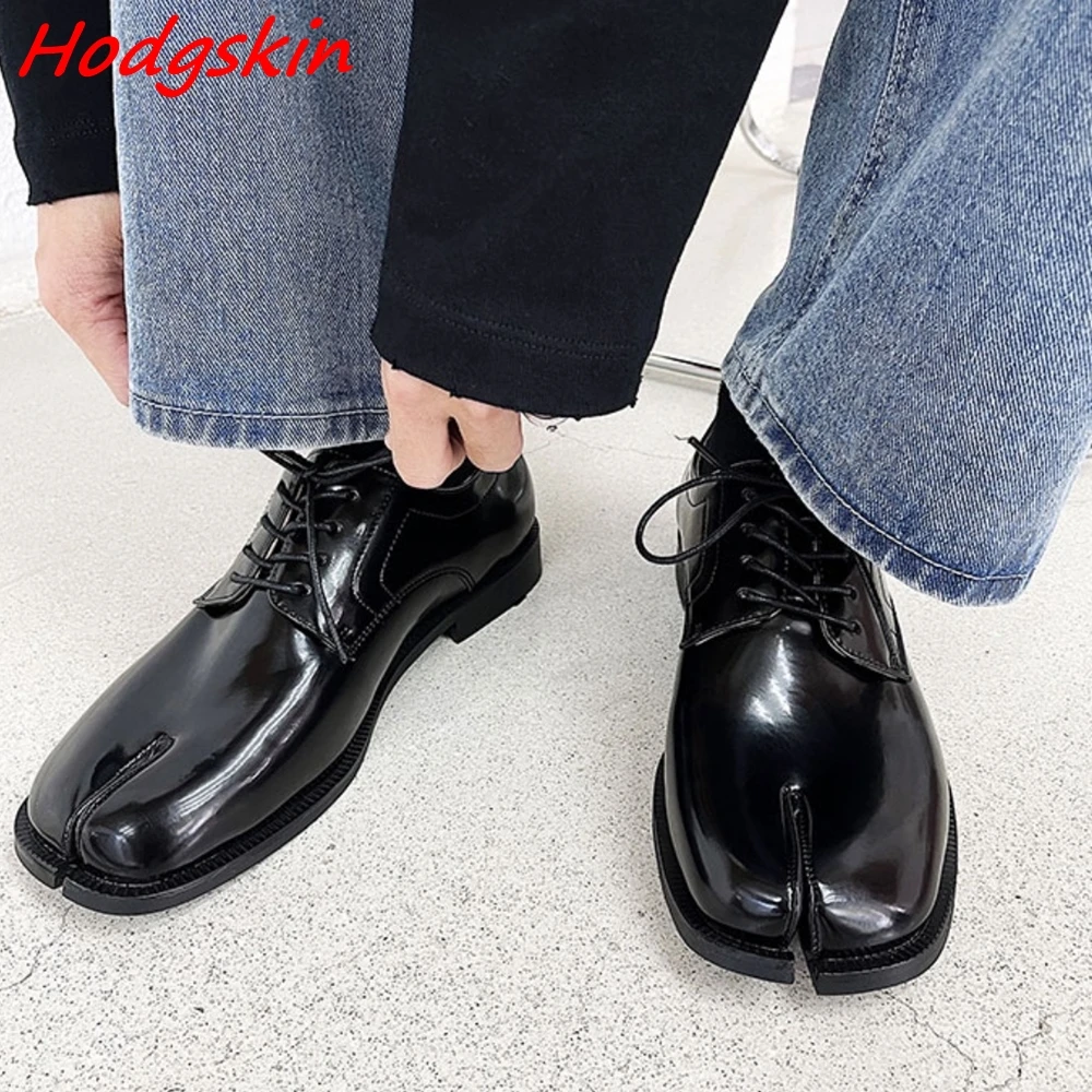 

Split Leather Split Toe Shoes Black Microfiber Square Toe Lace Up Chunky Heels Spring Autumn Casual Fashion Men's Leather Shoes