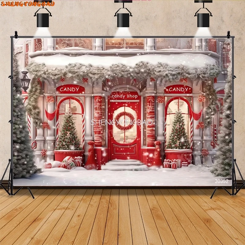 SHENGYONGBAO Christmas Tree Flower Wreath Wooden Gift Photography Backdrop Window Snowman Cinema New Year Background Prop X01