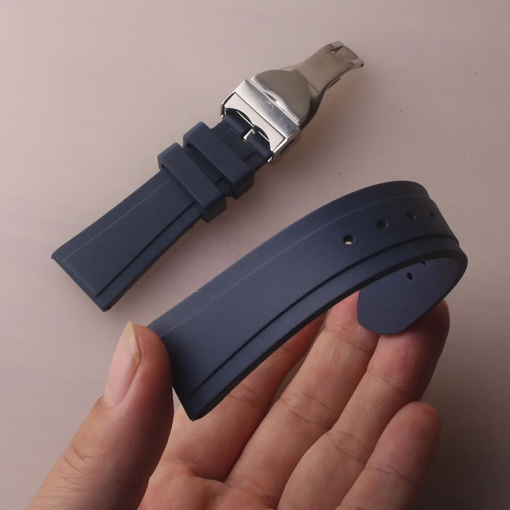 Pulseira genuína 20mm 22mm, pulseira de relógio de pulso, acessórios de borracha macia com fivela de aço inoxidável, implantação nova