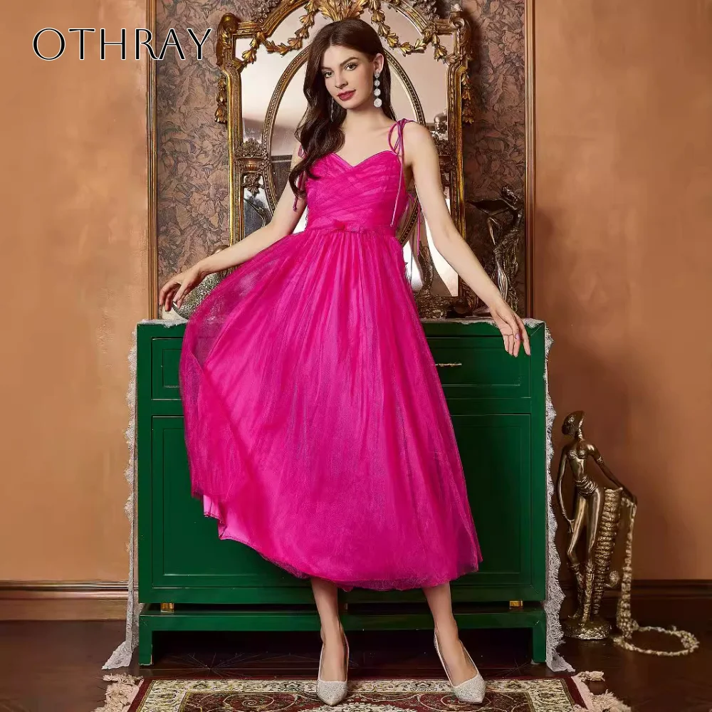 

Тюлевые платья трапециевидной формы на бретельках для встречи выпускников без рукавов, плиссированные, чайной длины, вечерние платья по индивидуальному заказу