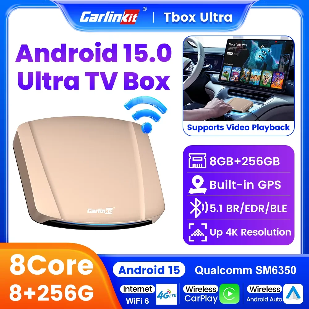 CarlinKit CarPlay Ai Box Android 15/13 Qualcomm 8-Cores Wireless Android Auto &CarPlay Smart TV Box Unterstützung Netflix SIM Karte GPS