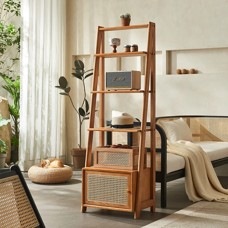 Rattan Bookshelf Bedside Table Multifunctional Storage Locker Shelf Medieval Wabi Sansan Furniture Multi-layer Display Shelf