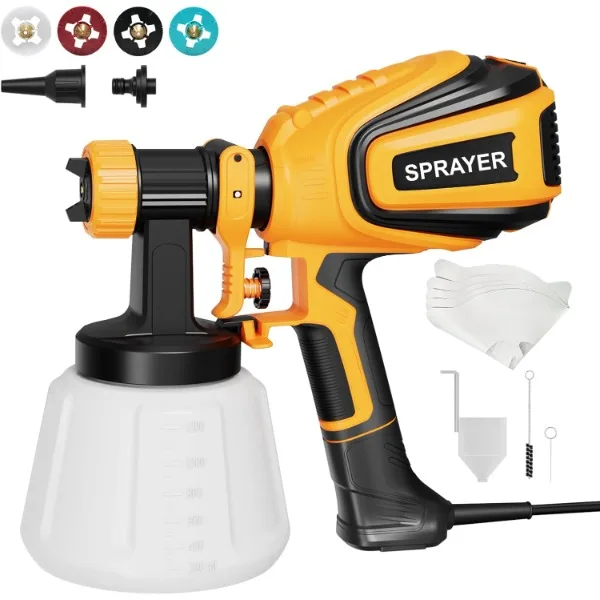 

Paint Sprayer, 700W HVLP Spray Gun with Cleaning & Blowing Joints, 4 Nozzles and 3 Patterns, Easy to Clean, for Furniture