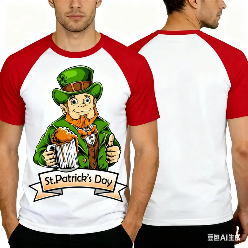 St. Patrick's Day Element Men's T-shirt Summer Loose Leisure Breathable Crew Neck Short Sleeve Funny Holiday Party Green Clothes