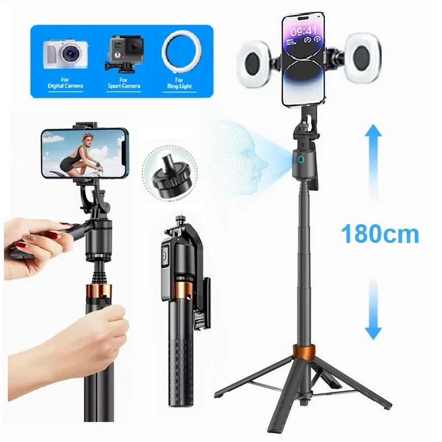 1.8m/70.9in Tall 360°Gimbals Stabilizer Selfie Stick Intelligent Auto Face Tracking Phone Holder Tripod for Mobile Camera GoPro