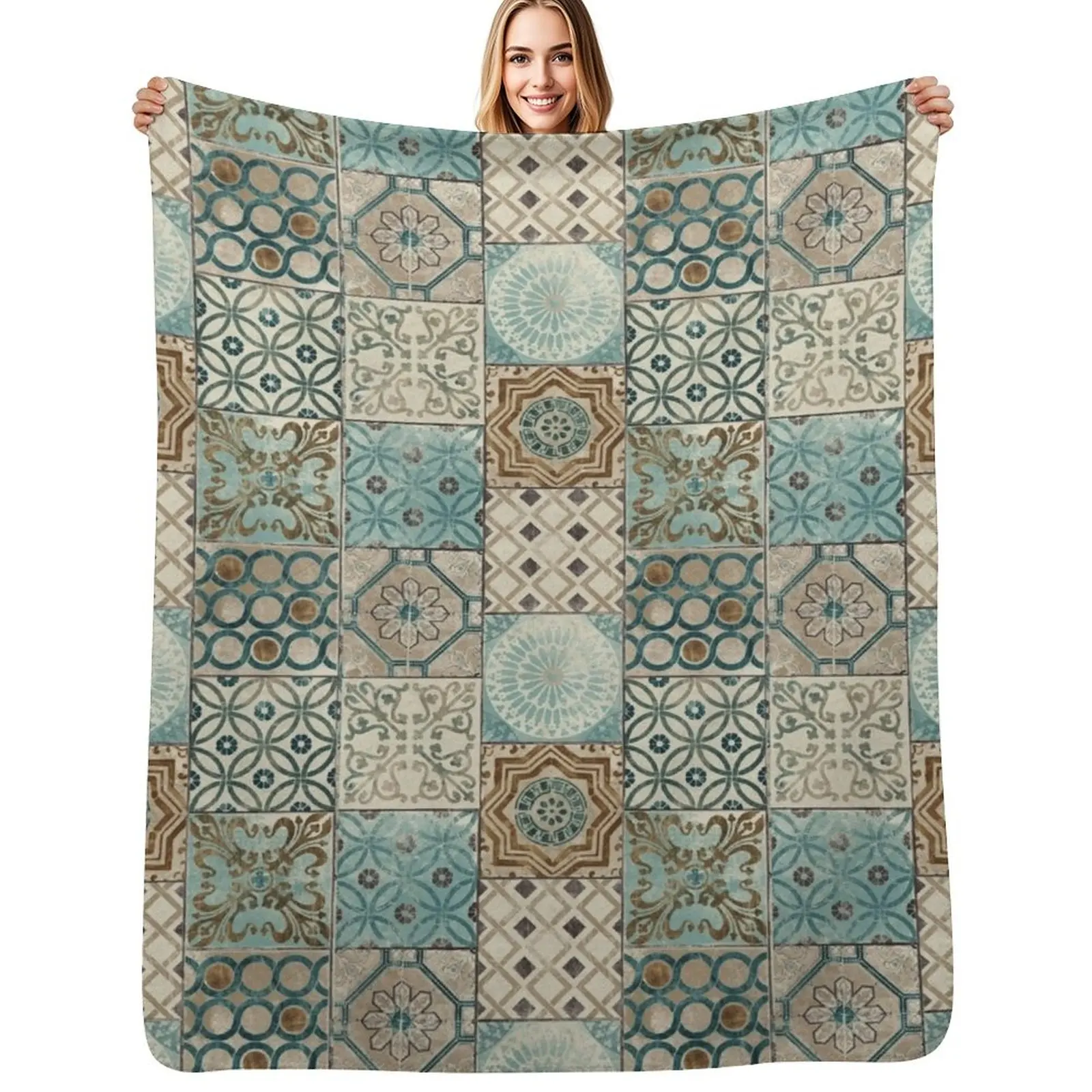 Vintage Oriental Traditional Moroccan Tiles Style Artwork Throw Blanket bed plaid Plaid on the sofa decorative Travel Blankets