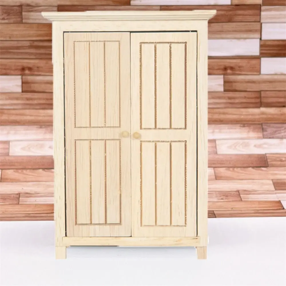 Tiny 1:12 Pretend Play Toy Wooden DIY Doll House Accessories European Double Door Miniature Furniture Model Party