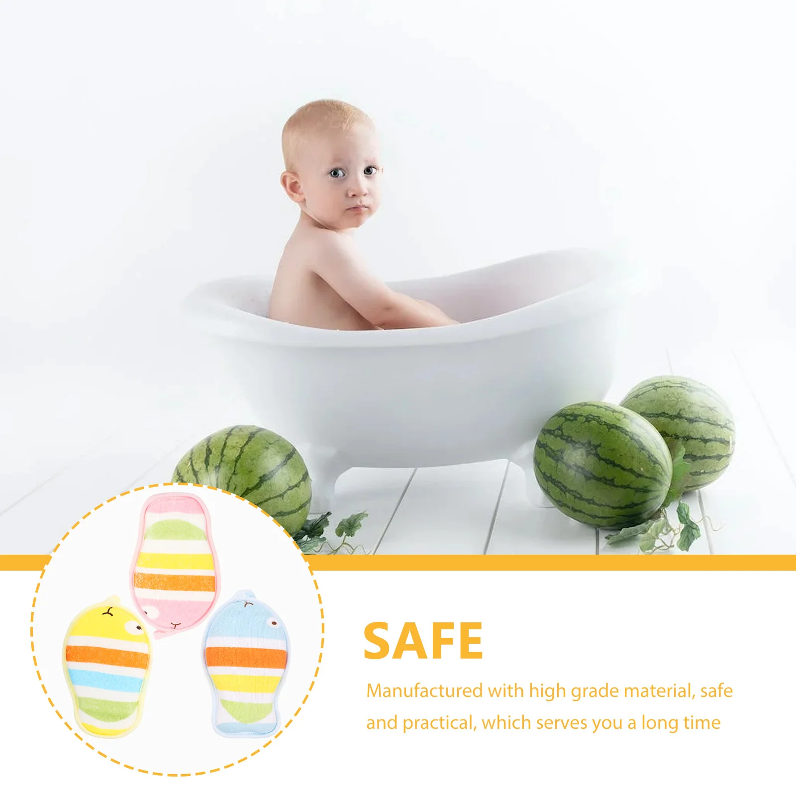 

3pcs Cartoon Bath Scrubbers Baby Showering Tools Comfortable Portable Baby Bathing Towels Wear-Resistant Body Exfoliating