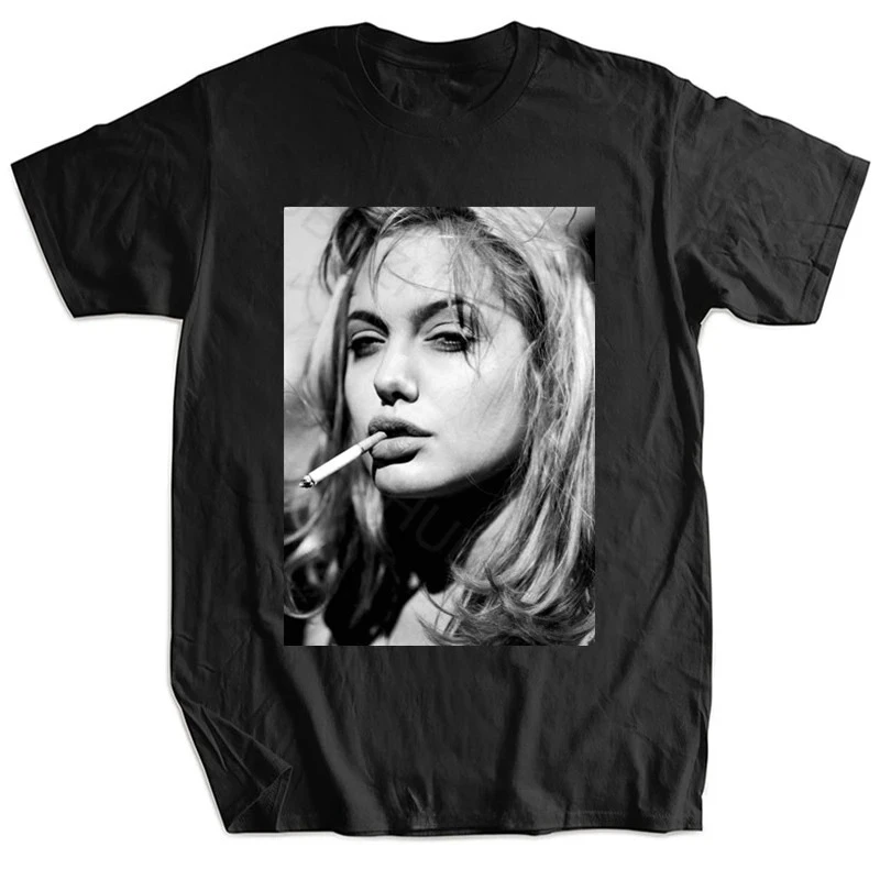 

New T Shirt Black Tops for Women Discount T SHIRT ANGELINA JOLIE BRAD PITT FIGHT CLUB DVD PUNK CIGGY Tshirt for Graphic T Shirts
