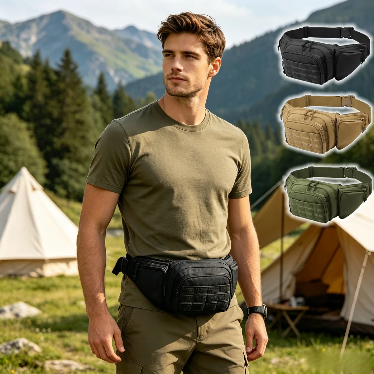 Outdoor MOLLE Fanny Pack Men's Tactical Waist Bag Multi-functional Banana Chest Bag for Hiking Camping Tool Kit