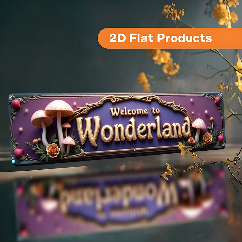 2D Flat, 1pc Vintage Metal Aluminum Sign 'Welcome to Wonderland' Elegant Wall Art Plaque, Dimensions (10x40cm/ 3.9x15.7inch)