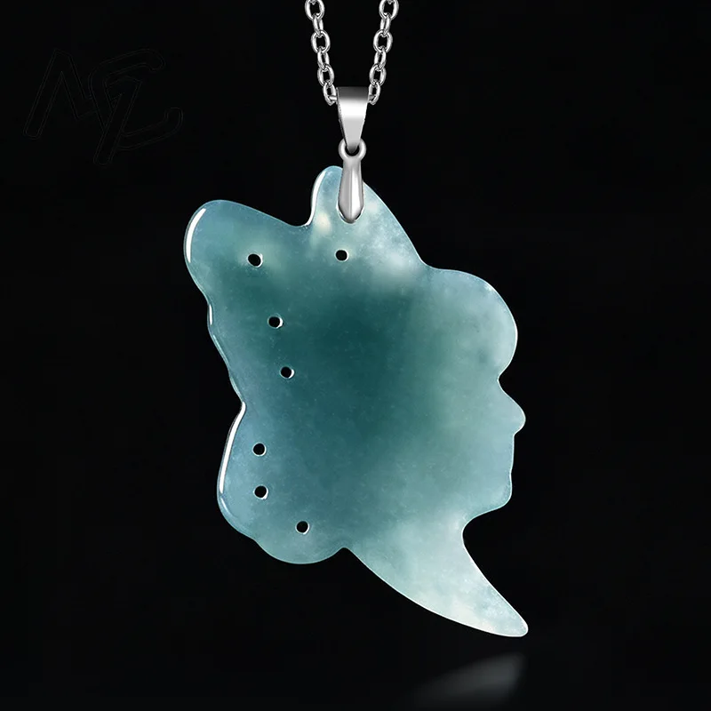 S925 Silver Natural Blue Water Jade Butterfly Fairy Pendant Necklace Real Carved Charm Jadeite Jewelry Fashion Amulet Gift Women view 2