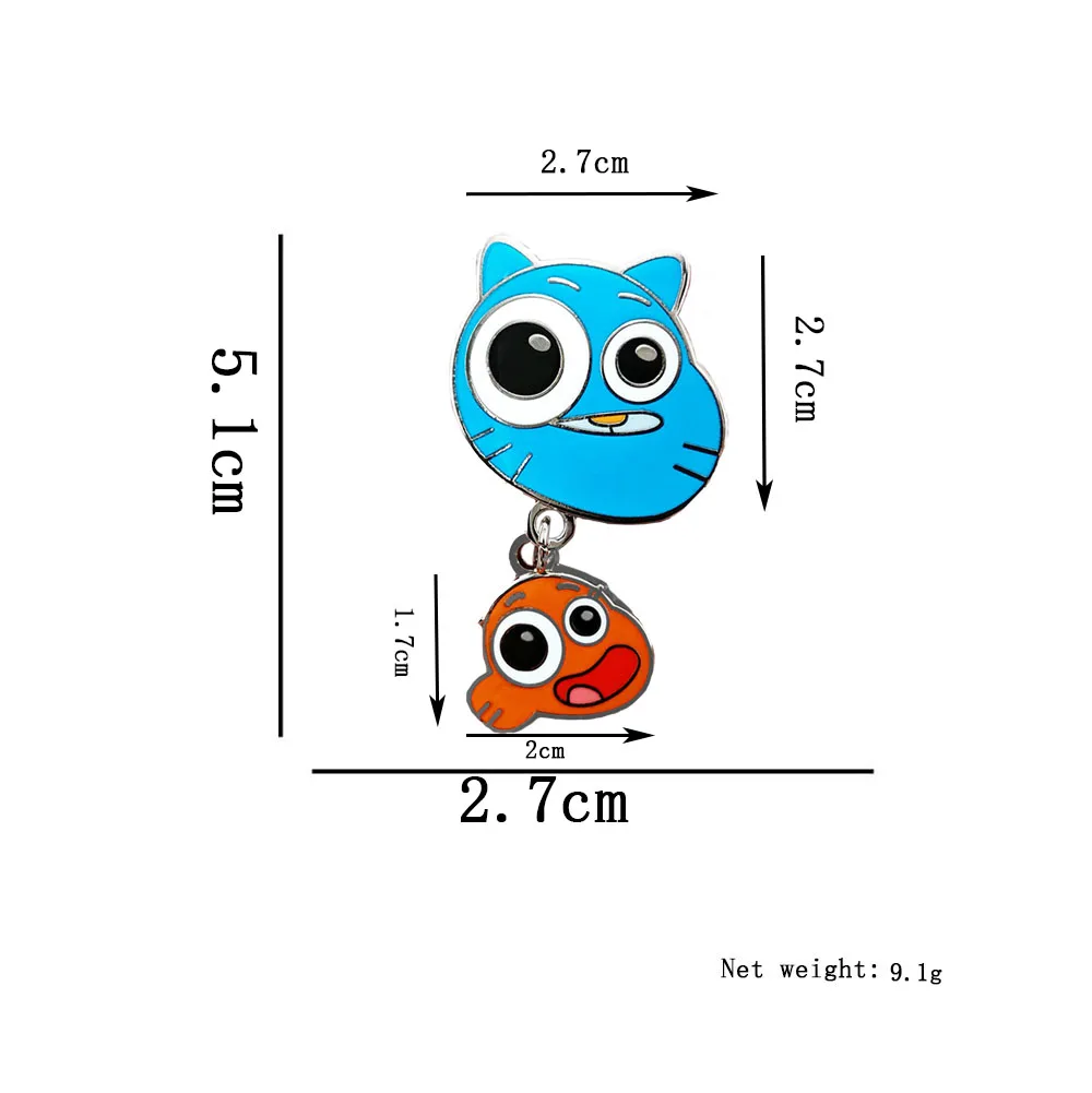 Cartoon-Charakter Katze und Fisch Anhänger Abzeichen Die Erstaunliche Welt von Gumball Brosche Anime Peripherie Metallnadel Sammelzubehör – Detail 2