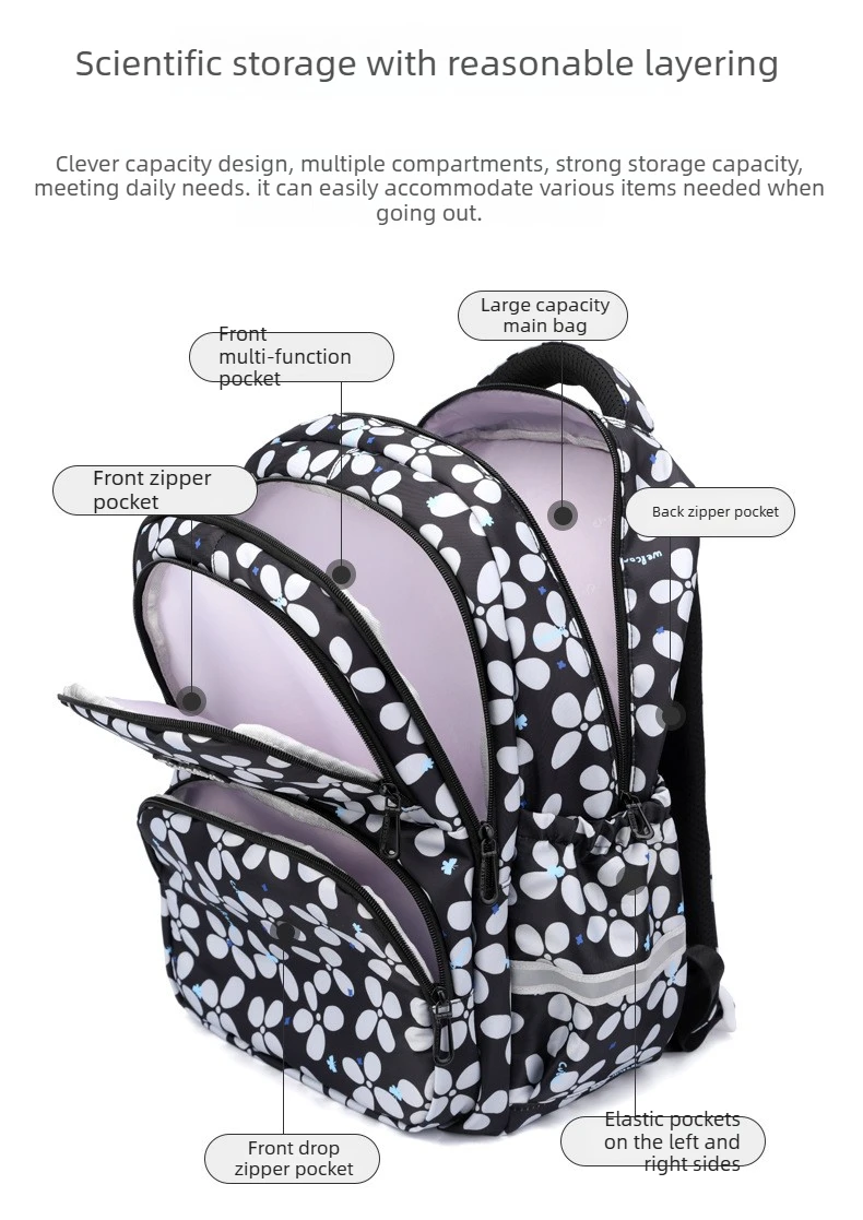3pcs/set Elementary School Backpack for Girls Bookbag Lunch Bag Pencil Bag Set Flower School Bag for Children Cute Little Dolls