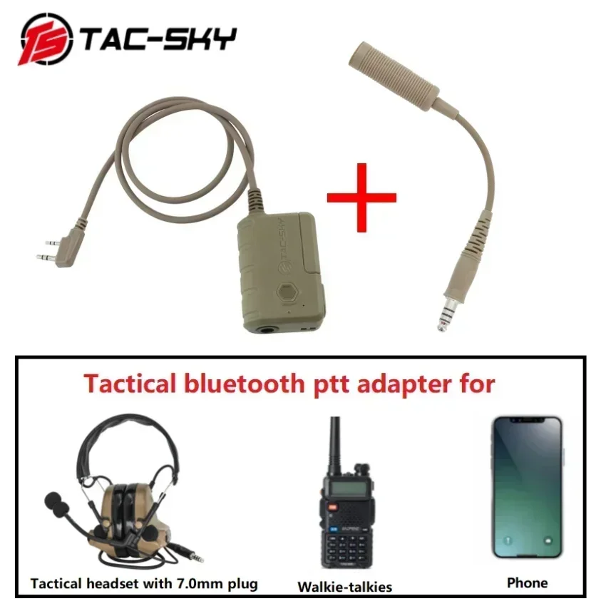 Adaptador tático bluetooth TAC-SKY ptt para fone de ouvido tático comta com plugue de 7.0mm fones de ouvido para baofeng walkie-talkie