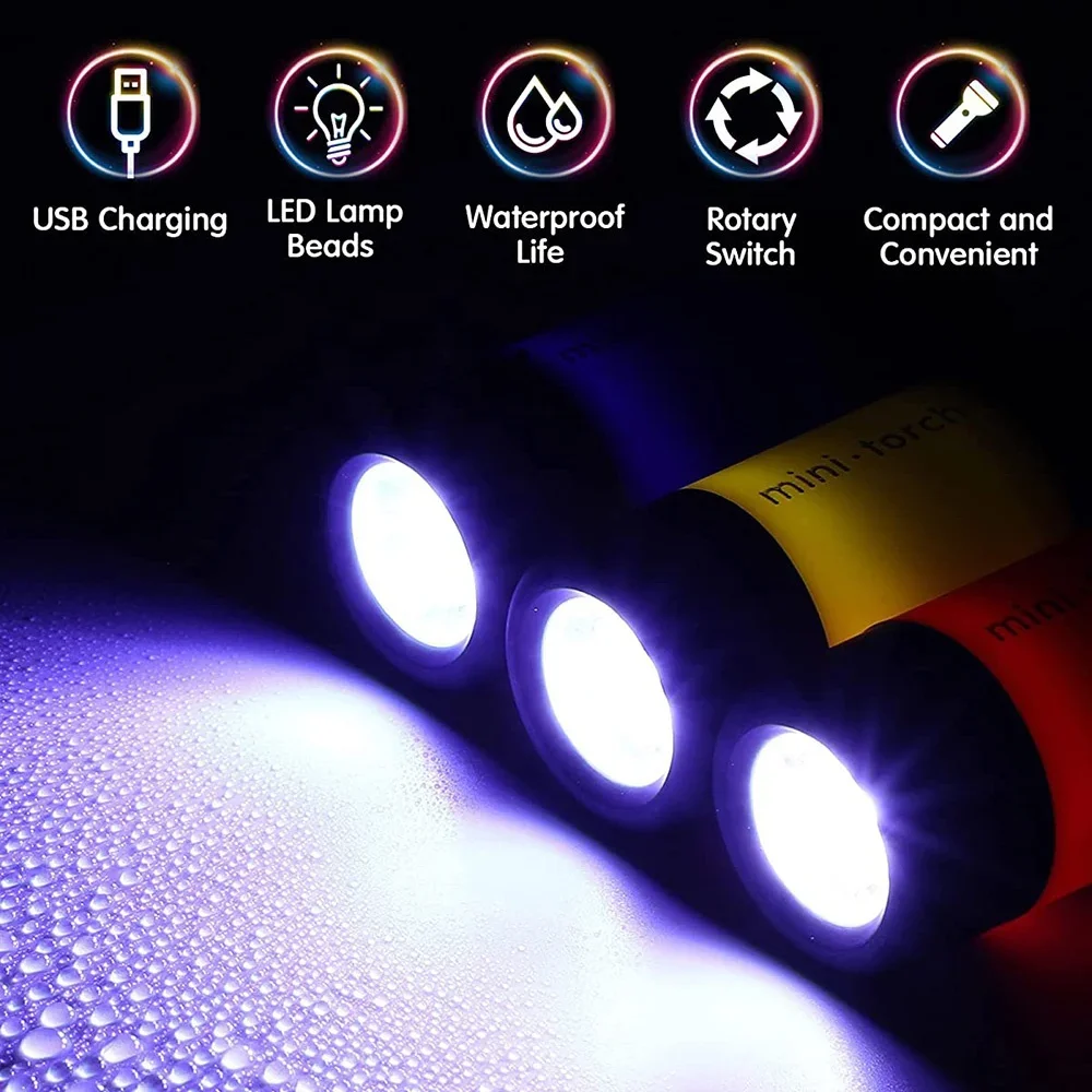 1PC Mini Keychain Flashlight USB Charging LED Light Stonego Flashlight Waterproof Keychain Light