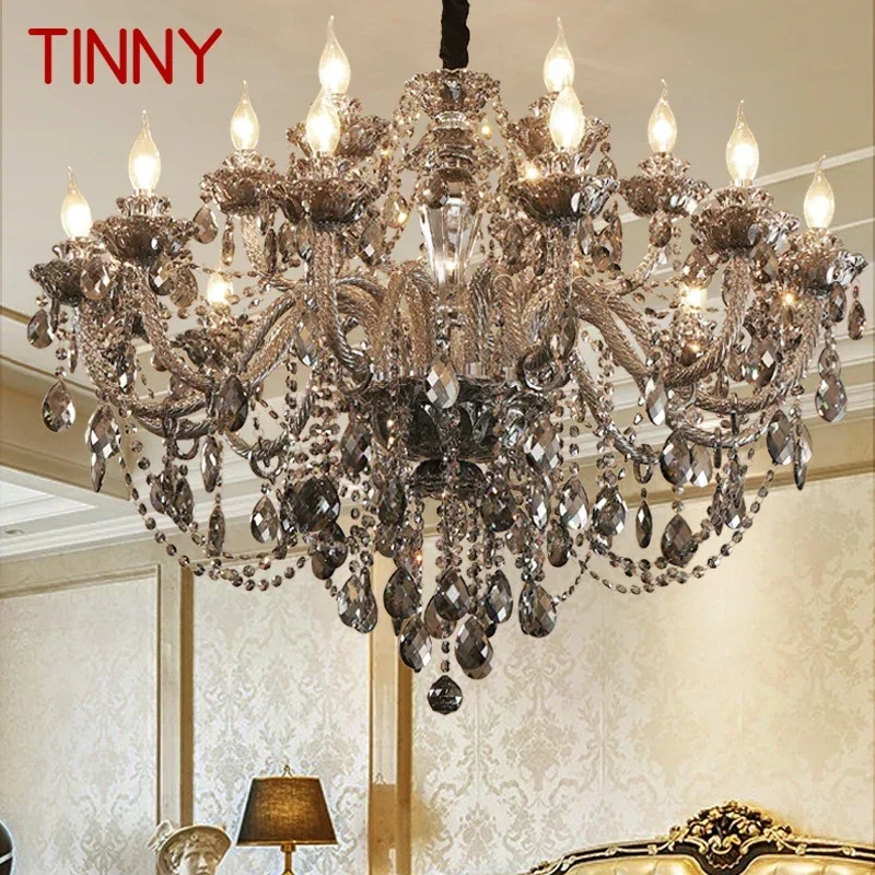 TINNY Luxurious Style Crystal Pendant Lamp European Candle Lamp Art Living Room Restaurant  Bedroom Villa Chandelier